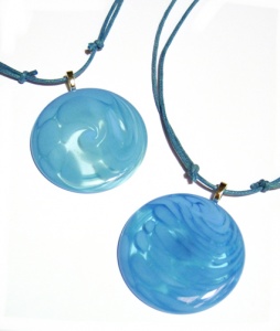 SALE - Flat Roundel Pendant Aqua Swirl